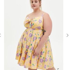 Torrid Floral Yellow Dress with Purple Accents size 3